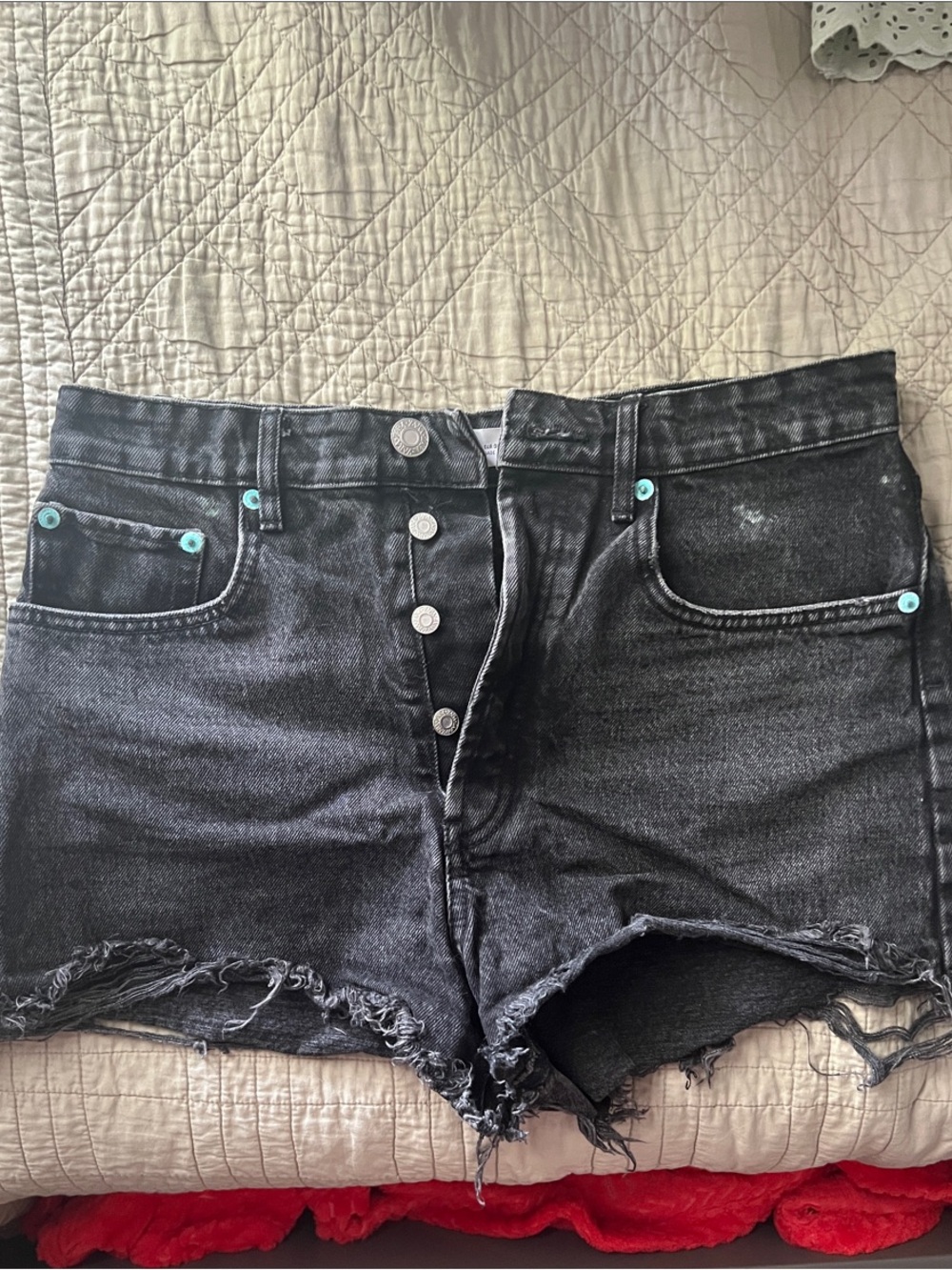 Zara Black Distressed High-Waist Denim Shorts